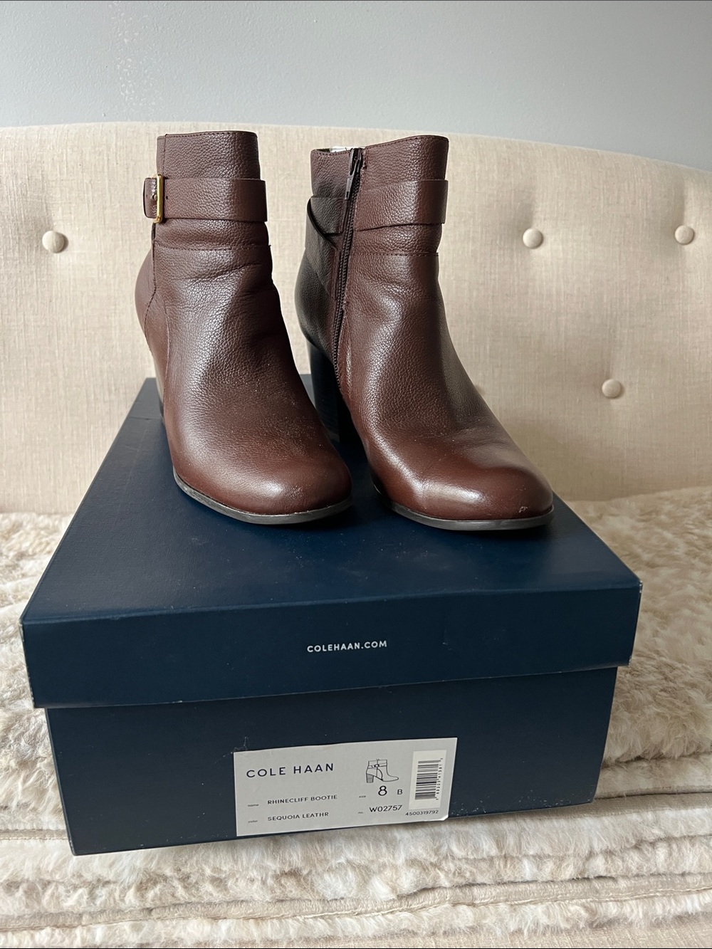 Cole Haan Dark Brown Leather Ankle Booties with Side Buckle